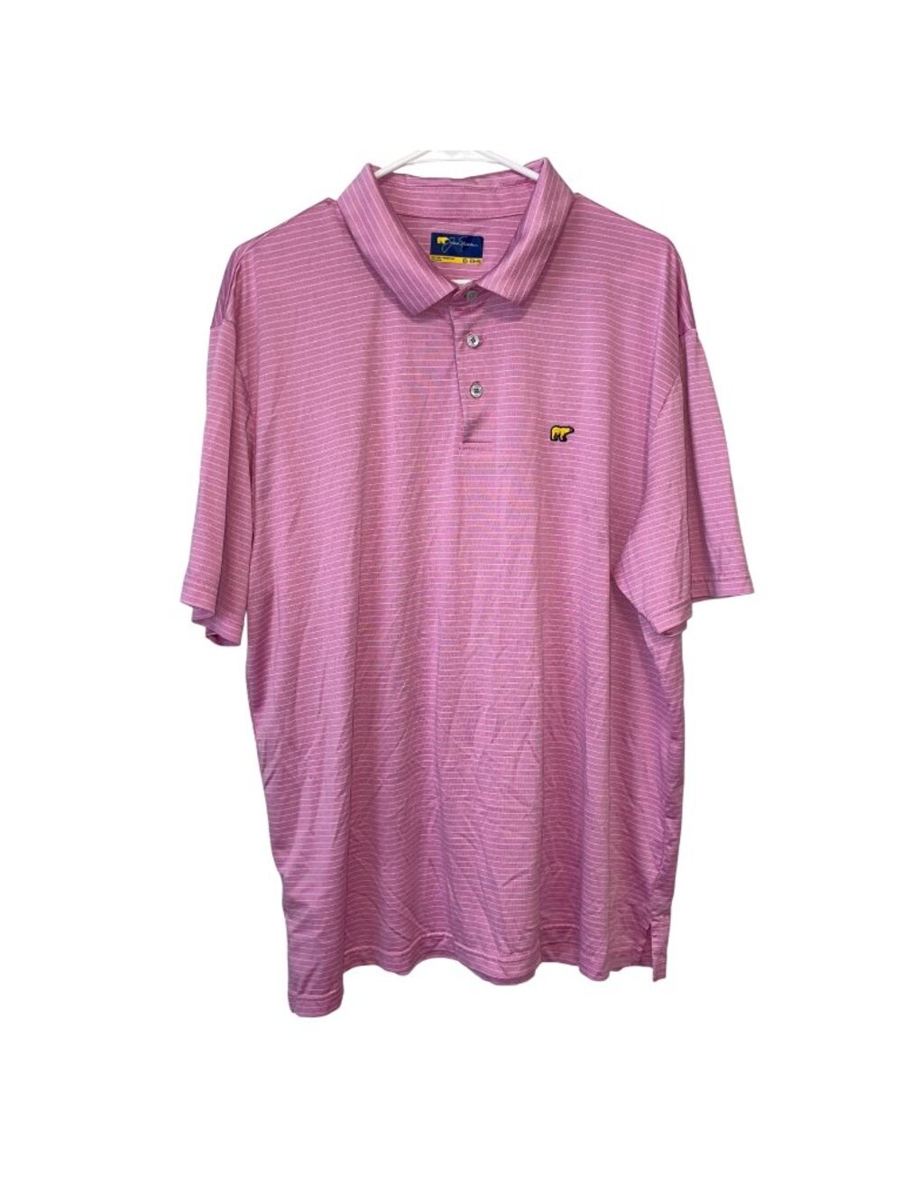 Jack Nicklaus Mens XXL Pink Striped Polo Shirt 100% Polyester Short Sleeve Class